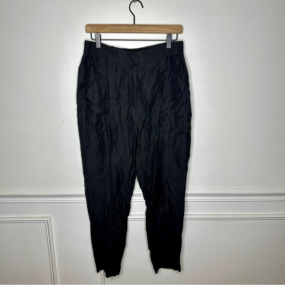 Kobi Halperin Tencel Linen Pleated Black Trouser Ankle Pant Womens Medium